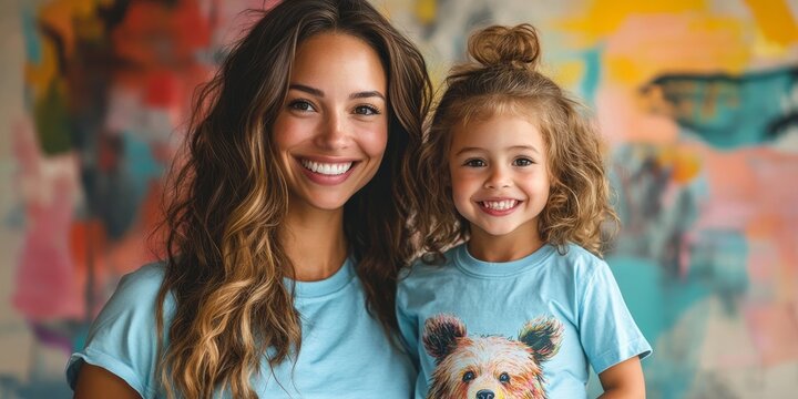 Real mothers wearing mama bear t-shirts, expressing love and pride for their children in a casual and fun way, Generative AI