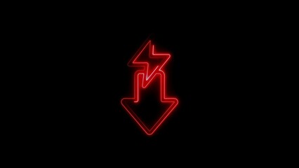 Red neon style lightning bolt symbol combined with a downward arrow on black backdrop