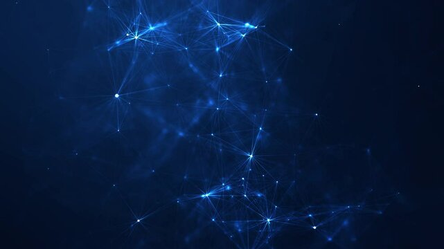 Abstract blue digital network with glowing connection points, representing data flow, global communication, technology networking, and futuristic digital infrastructure.