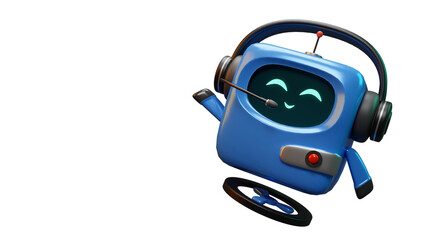 3D Cute Blue Chatbot Robot with Headset