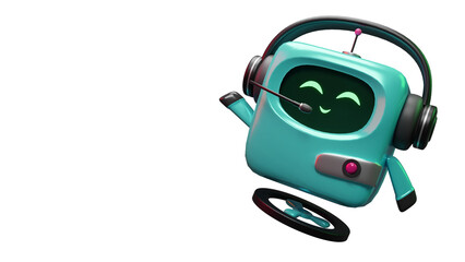 3D Cute Blue Chatbot Robot customer service with Headset