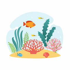 Colorful Underwater Scene Depicting Fish, Coral, and Aquatic Plants
