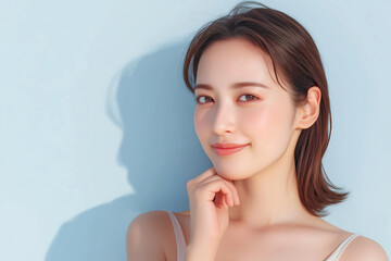 顔に手を当てる若い女性