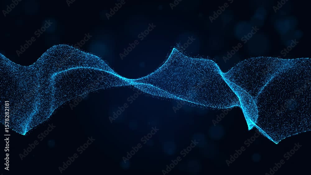 Poster Dynamic Abstract Technology Concept, Blue Particles Flowing in a Digital Pattern. Seamless loop 4k. 3D rendering