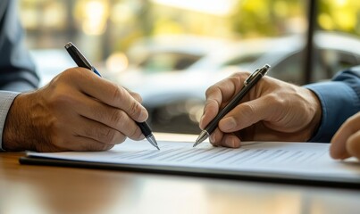 Auto mechanic taking a signed document from a customer, completing the service process and ensuring satisfaction after a car repair, Generative AI