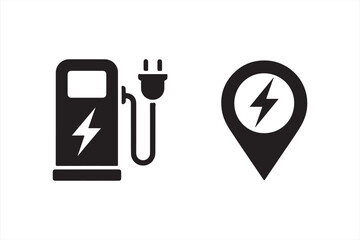 EV charging station and location pin icon – minimalist electric vehicle charger vector