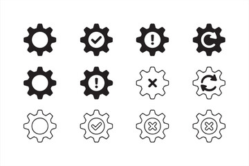 Flat gear icon bundle for web UI – minimalist cogs with status indicators and settings actions