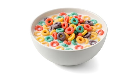 Colorful Cereal Loops in Milk Bowl