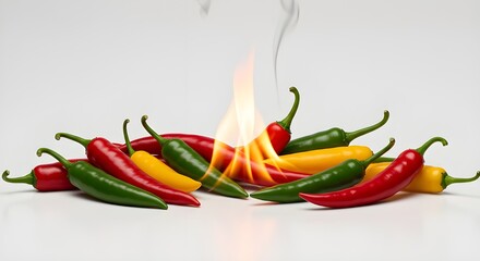 Fiery Hot Chili Peppers with Smoke and Flame