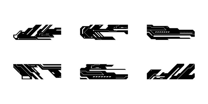 Futuristic element. Cyberpunk decals set. Hud interface design vector.