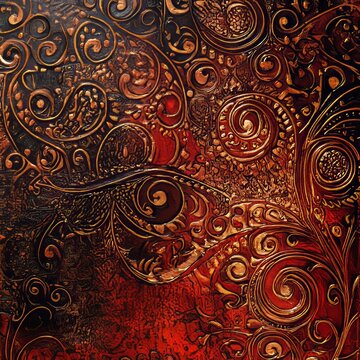 Henna abstract background featuring intricate swirling patterns in deep red and brown square cultural and isolated