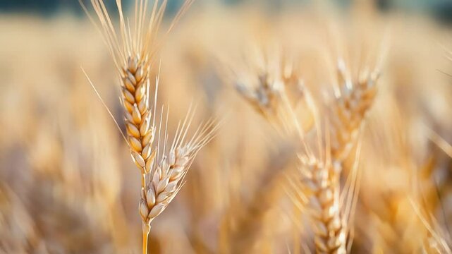 Golden wheat field growing under summer sunlight