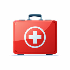Obraz premium Shiny Red First Aid Kit with White Cross Symbol for Emergencies