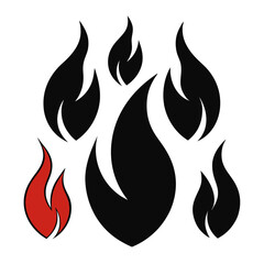 Abstract flame icons in black and red fire symbol