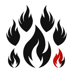 Abstract flame shapes black and red fire elements silhouette