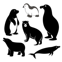 Obraz premium Arctic animals collection polar bear penguin seal walrus wildlife