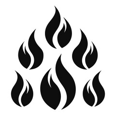 Black abstract flame icons arranged in a pyramid shape fire silhouette