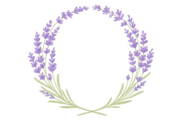 Lavender sprigs arranged in delicate wreath pattern, creating elegant botanical design element with clean transparent backdrop