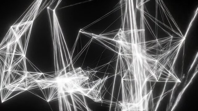 Abstract network of glowing white lines and nodes against a black background