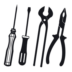 Black silhouette of screwdrivers and pliers tools repair