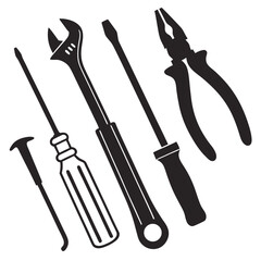 Black silhouette tool collection tools wrench