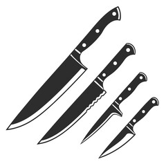 Collection of four black kitchen knife silhouettes of varying sizes kitchen knives