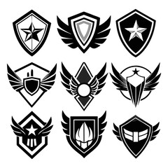 Obraz premium Collection of nine black and white shield emblems logo graphic