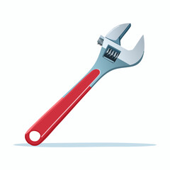 Obraz premium Angled Illustration of a Red-Handled Adjustable Wrench with Shadow