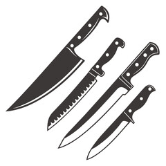 Dark kitchen cutlery collection sharp blades varied sizes kitchen knives