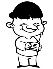 Man playing with a remote control, wanna press the button and launch a missile. Best for outline, logo, and coloring book with world war themes