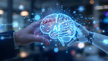 Human and Robot Connection Representing the Future of AI and Technology