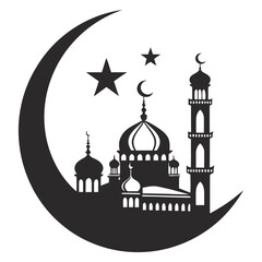 Islamic crescent moon mosque and stars silhouette vector