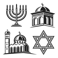Menorah Star of David Mosque Temple Symbols religious symbols