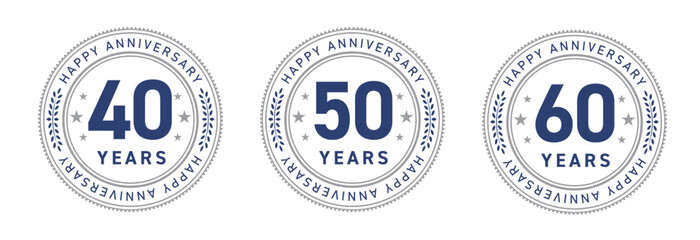 30周年・40周年・50周年・60周年のフラットなアニバーサリーメダルロゴセット（周年記念 ロゴマーク ベクター）

