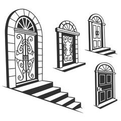 Ornate doorways with arched tops and steps decorative