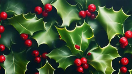 Christmas holly berries and leaves creating festive holiday background - Powered by Adobe