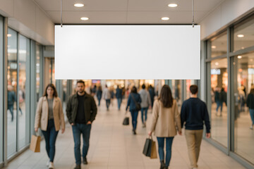 Fototapeta premium Mall Banner Display Featuring Empty White Background for Retail Advertising
