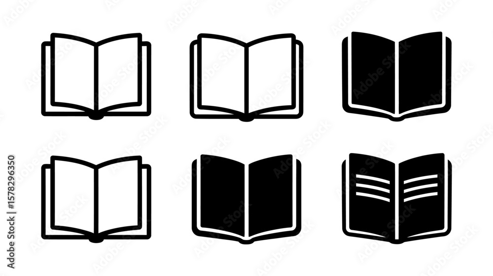 Fototapete vector art of a collection of open book icons in black and white isolated on white background