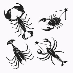 Scorpio constellation symbols black silhouettes zodiac astrology
