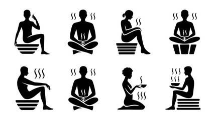 Vector art of illustrations of people relaxing in a sauna or spa, isolated on white background
