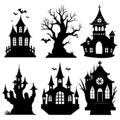 Spooky haunted mansions and bare trees with bats halloween haunted house
