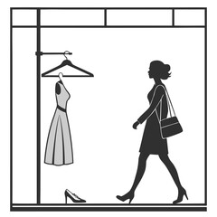 Woman shopping for elegant dress and shoe fashion clothing