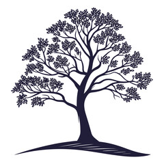 Obraz premium Dark Blue Tree Silhouette White Background navy blue