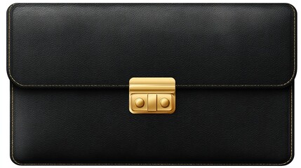 Closed black briefcase with gold clasp and stitching