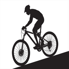 Fototapeta premium Mountain Biker Silhouette Climbing Hill - Cycling Sport Vector