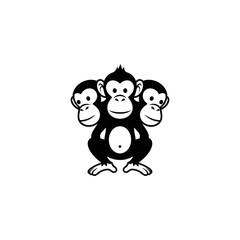 Naklejka premium A stylized illustration of a three-headed monkey, depicted in black and white.