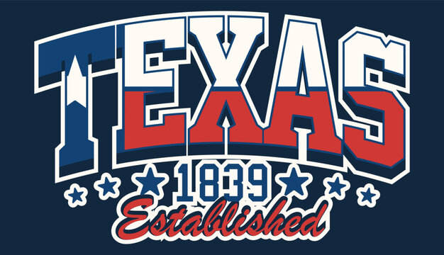 Texas 1839 Established Typography Design — Vintage Lone Star State Graphic with Patriotic Elements

