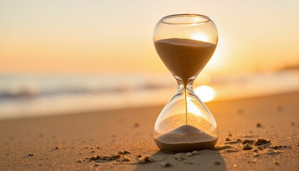 Pumice stone hourglass on sandy beach during sunset