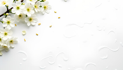 Spring Cherry Blossom Branch with Soft Petals on White Background