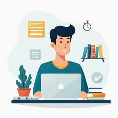 vector illustration of a student with laptop